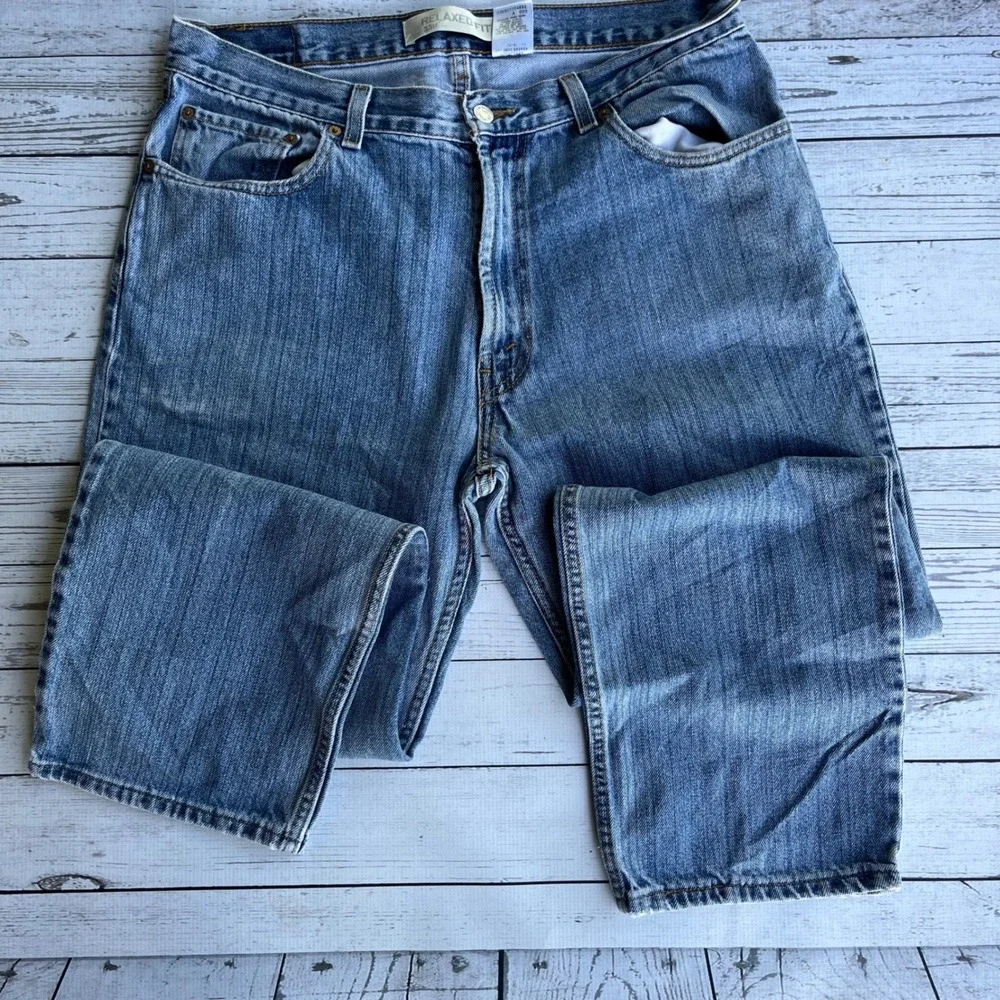 Vintage Levis 550 Mens Y2K 90s Relaxed Fit Medium‎ Wash Blue tapered Jeans 36x30